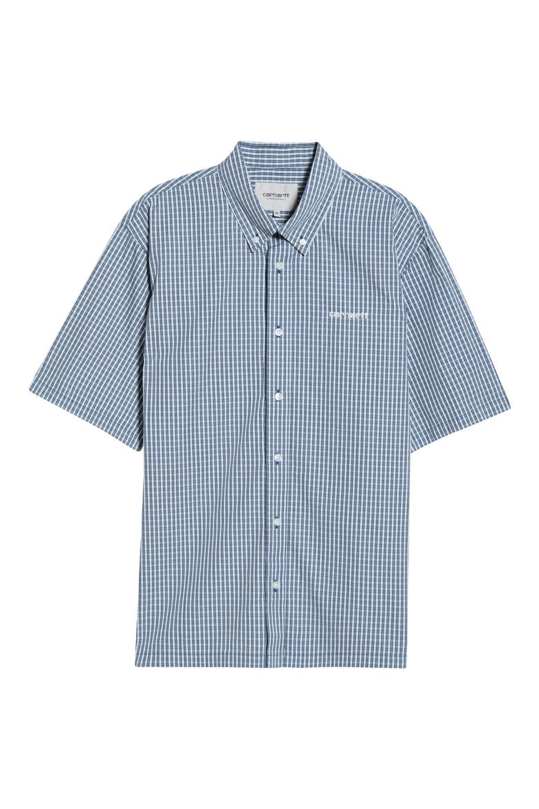 Groff Microcheck Short Sleeve Cotton Poplin Button-Down Shirt, Alternate, color, GROFF CHECK, BLUE RIVER