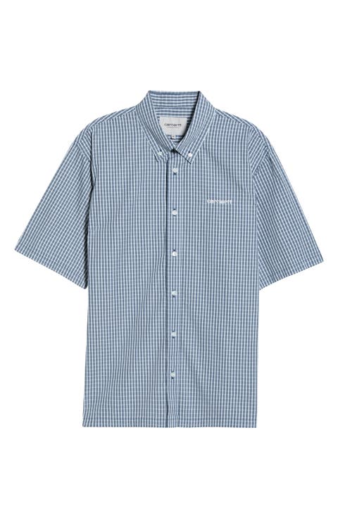 Groff Microcheck Short Sleeve Cotton Poplin Button-Down Shirt