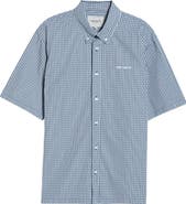 Carhartt Work In Progress Groff Microcheck Short Sleeve Cotton Poplin Button-Down Shirt