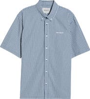 Carhartt Work In Progress Groff Microcheck Short Sleeve Cotton Poplin Button-Down Shirt
