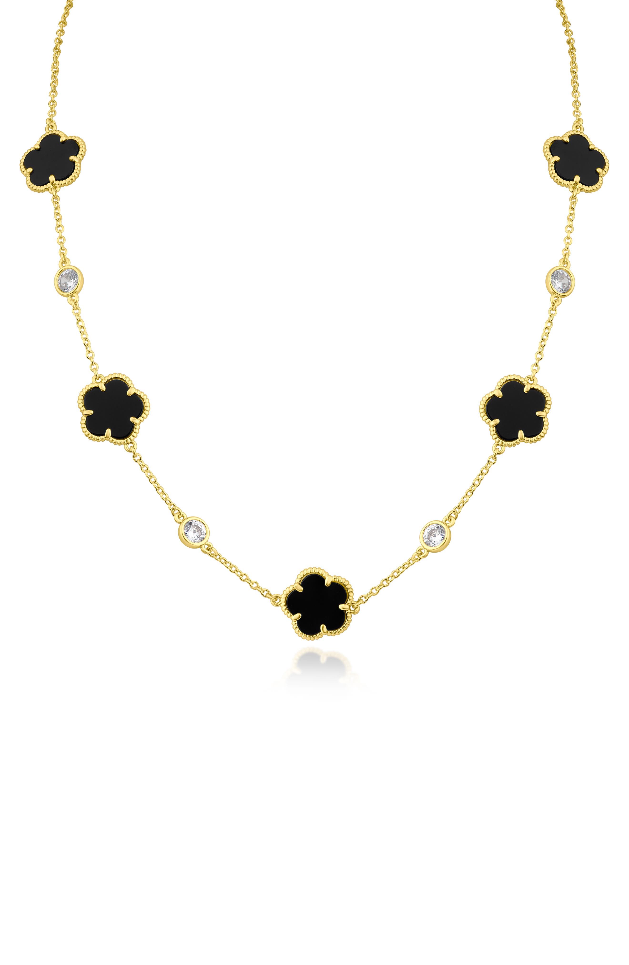 CZ by Kenneth Jay Lane Cubic Zirconia & Black Clover Station Necklace