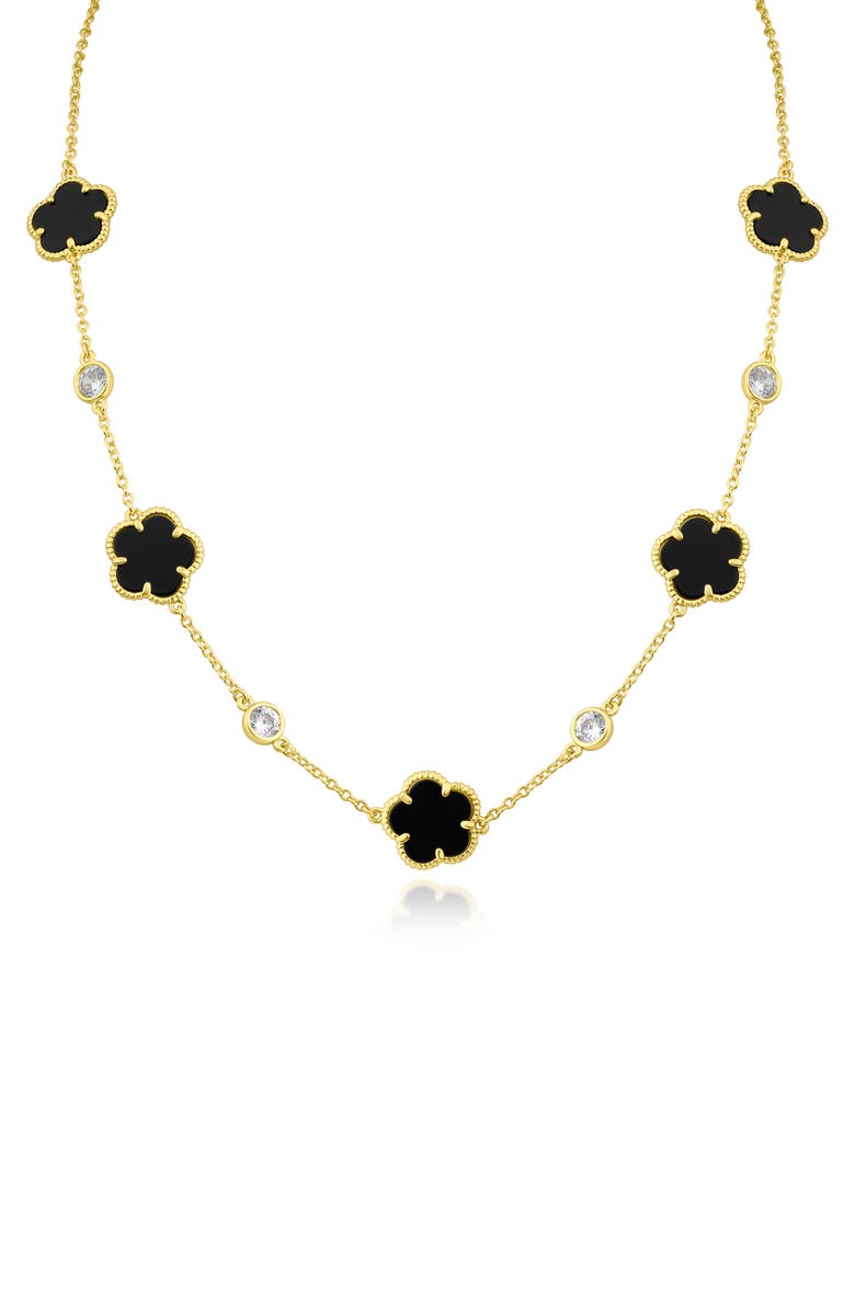 CZ by Kenneth Jay Lane Cubic Zirconia & Black Clover Station Necklace, Main, color, Black/ Gold