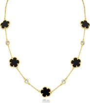 CZ by Kenneth Jay Lane Cubic Zirconia & Black Clover Station Necklace