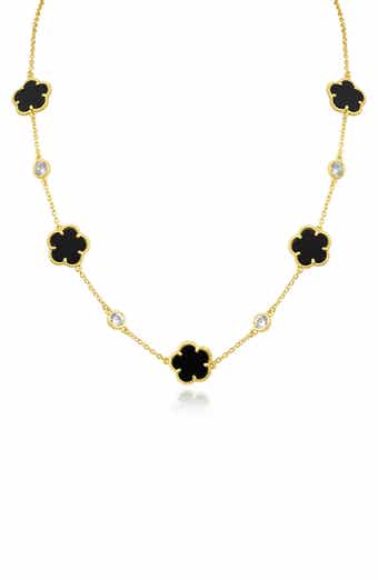 CZ by Kenneth Jay Lane Cubic Zirconia & Black Clover Station Necklace