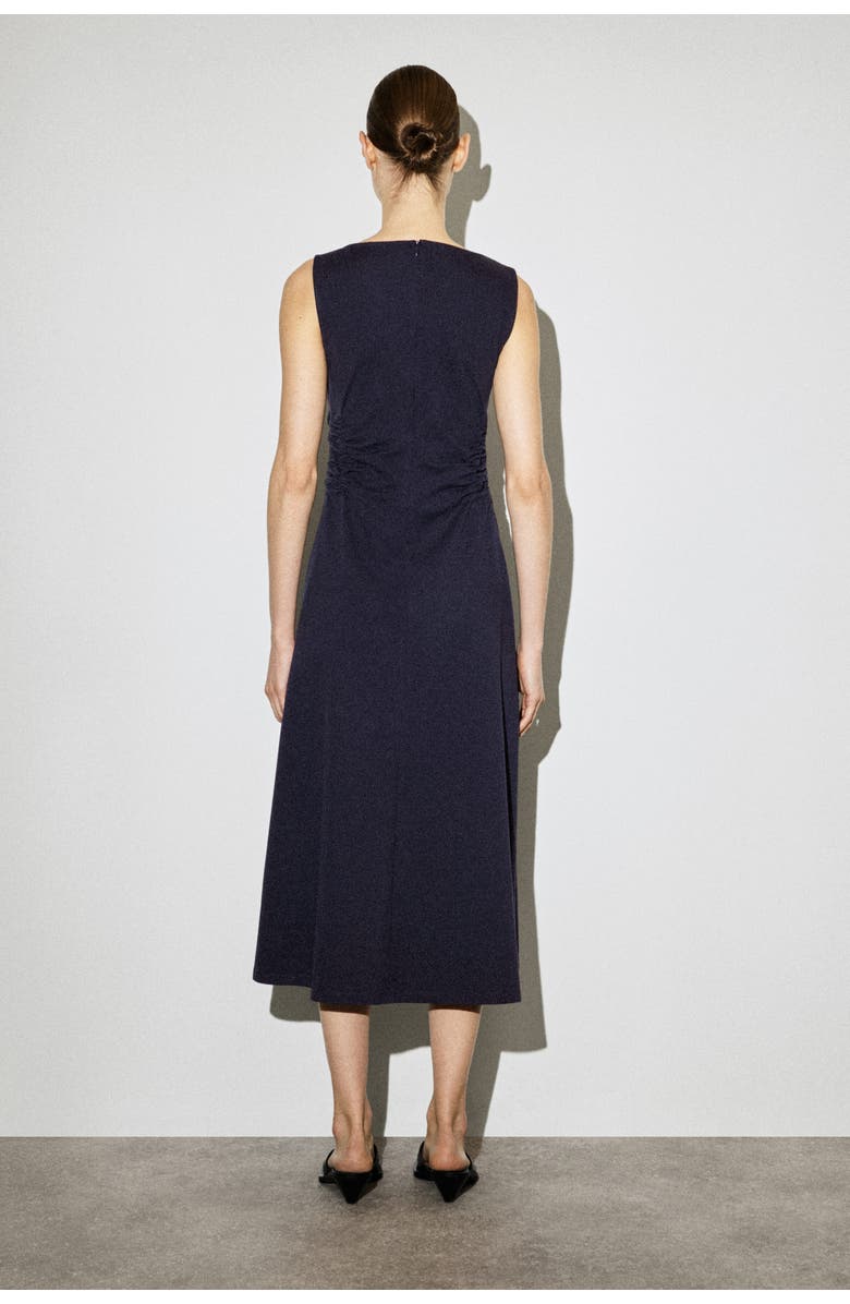 COS Ruched-waist Cotton-jersey Midi Dress, Alternate, color, Navy