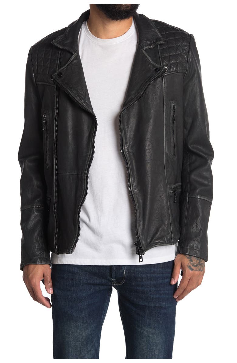 AllSaints Cargo Biker Slim Fit Leather Jacket, Main, color,