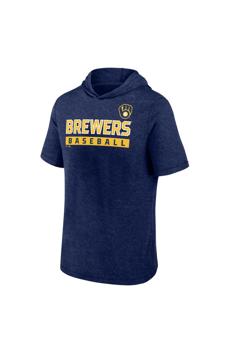FANATICS Men's Fanatics Heather Navy Milwaukee Brewers Push Short Sleeve Pullover Hoodie, Alternate, color,