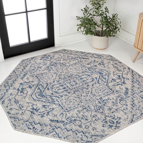 Jonathan Y Estrella Bohemian Medallion Textured Weave Octagon Indoor/outdoor Area Rug In Gray