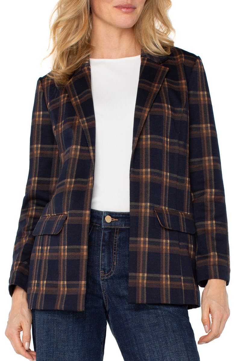 Liverpool Los Angeles Plaid Notched Lapel Blazer, Main, color, Navy/ Toffee Oversized Plaid