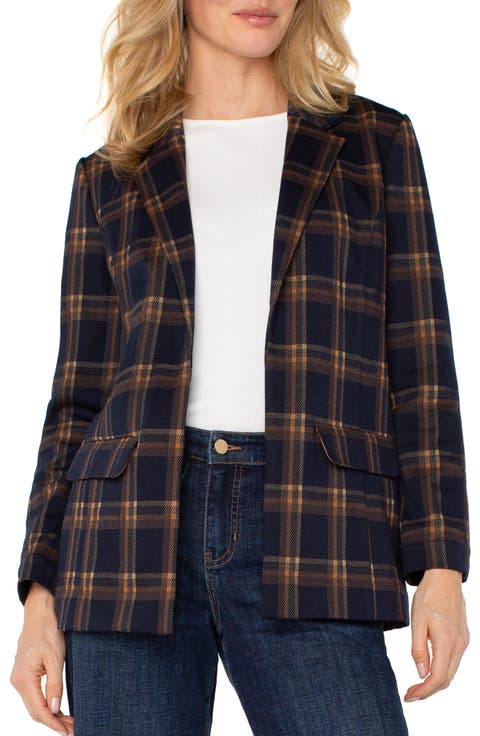 Plaid Notched Lapel Blazer (Petite)