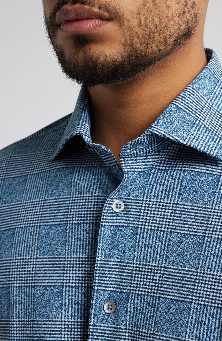 Zanella Downing Glen Plaid Knit Nylon Blend Dress Shirt, Alternate, color, Navy