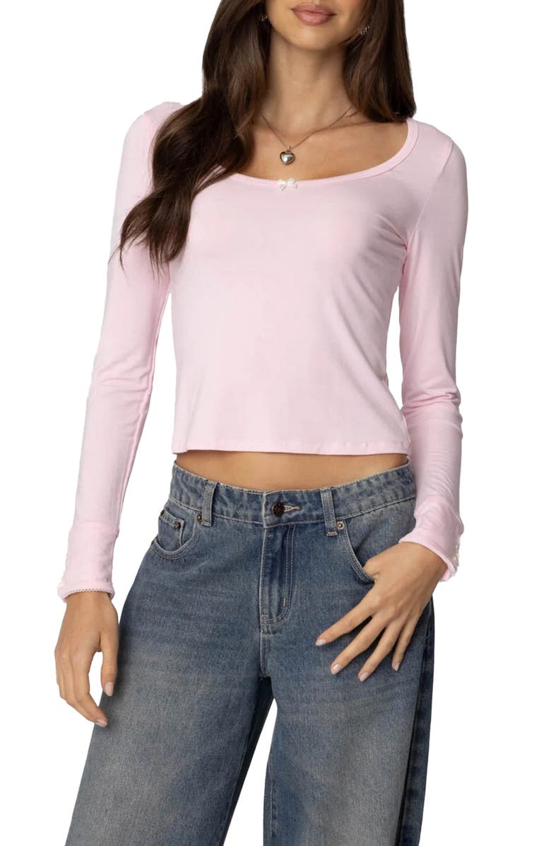 EDIKTED Lolo Bow Long Sleeve Top, Main, color, Pink