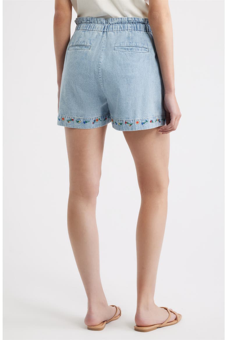 Foster Paperbag Denim Shorts, Alternate, color, FADED INDIGO FLORAL EMBROIDERY