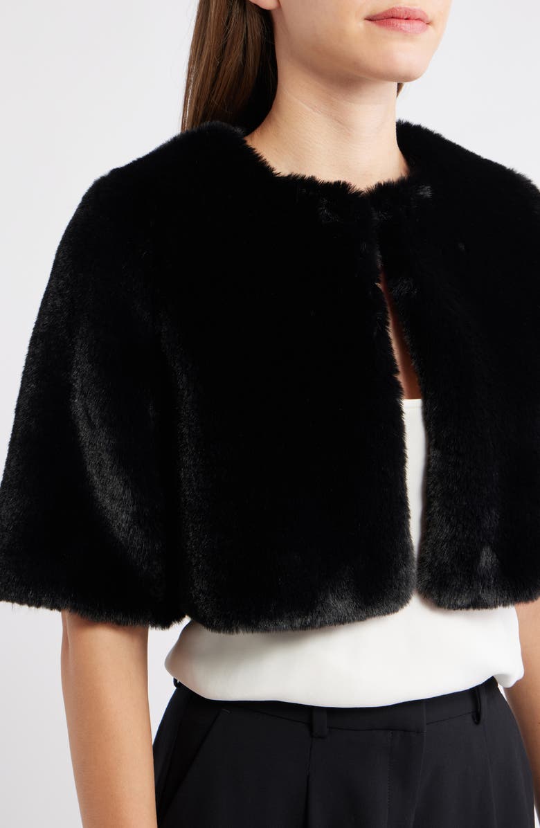 Anne Klein Short Sleeve Faux Fur Shrug, Alternate, color, Anne Black