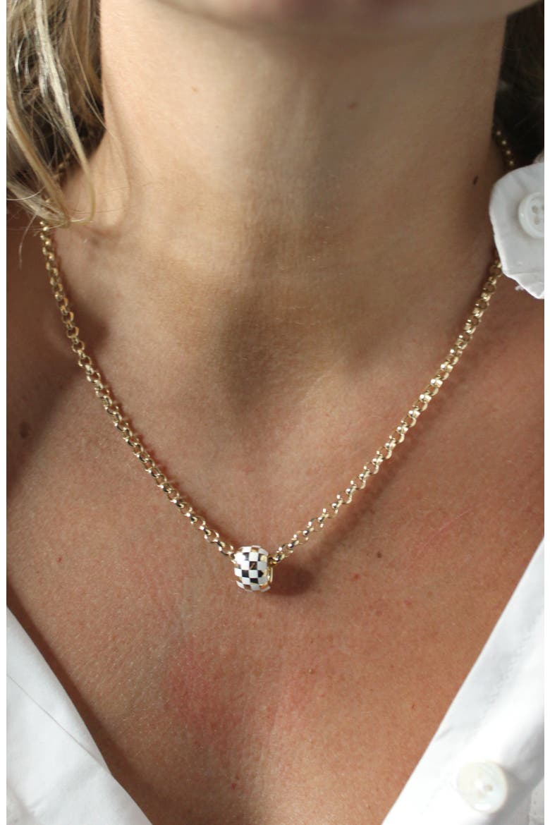 Big Bead White Enamel Checkerboard Rolo Necklace, Alternate, color, YELLOW