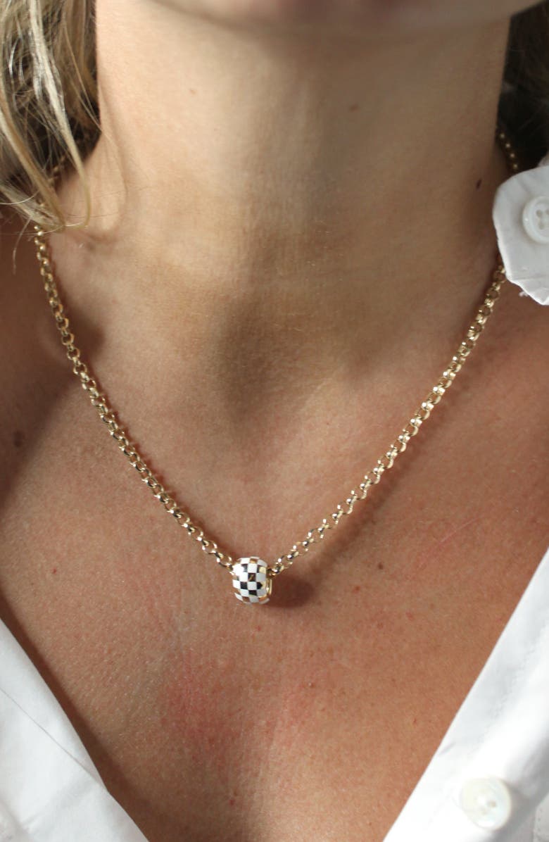 Adina Reyter Big Bead White Enamel Checkerboard Rolo Necklace, Alternate, color, Yellow