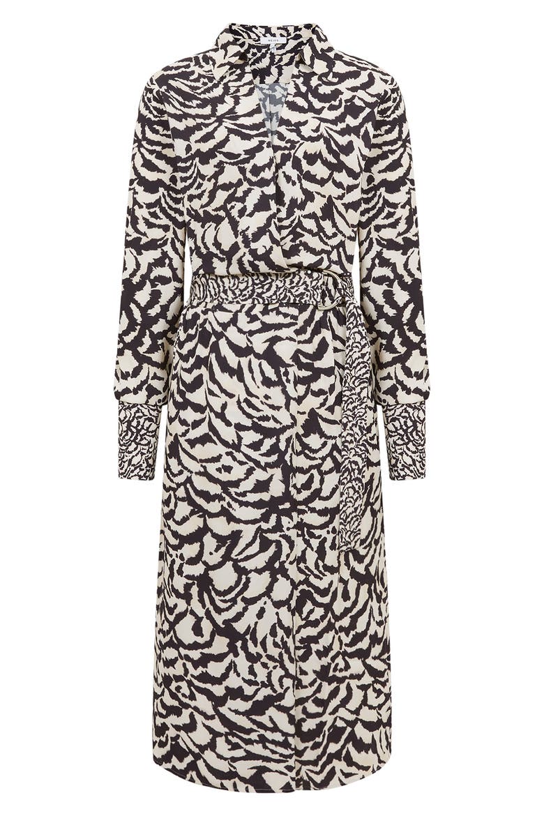 Evie Animal Print Belted Long Sleeve Dress, Alternate, color, BLACK/ WHITE