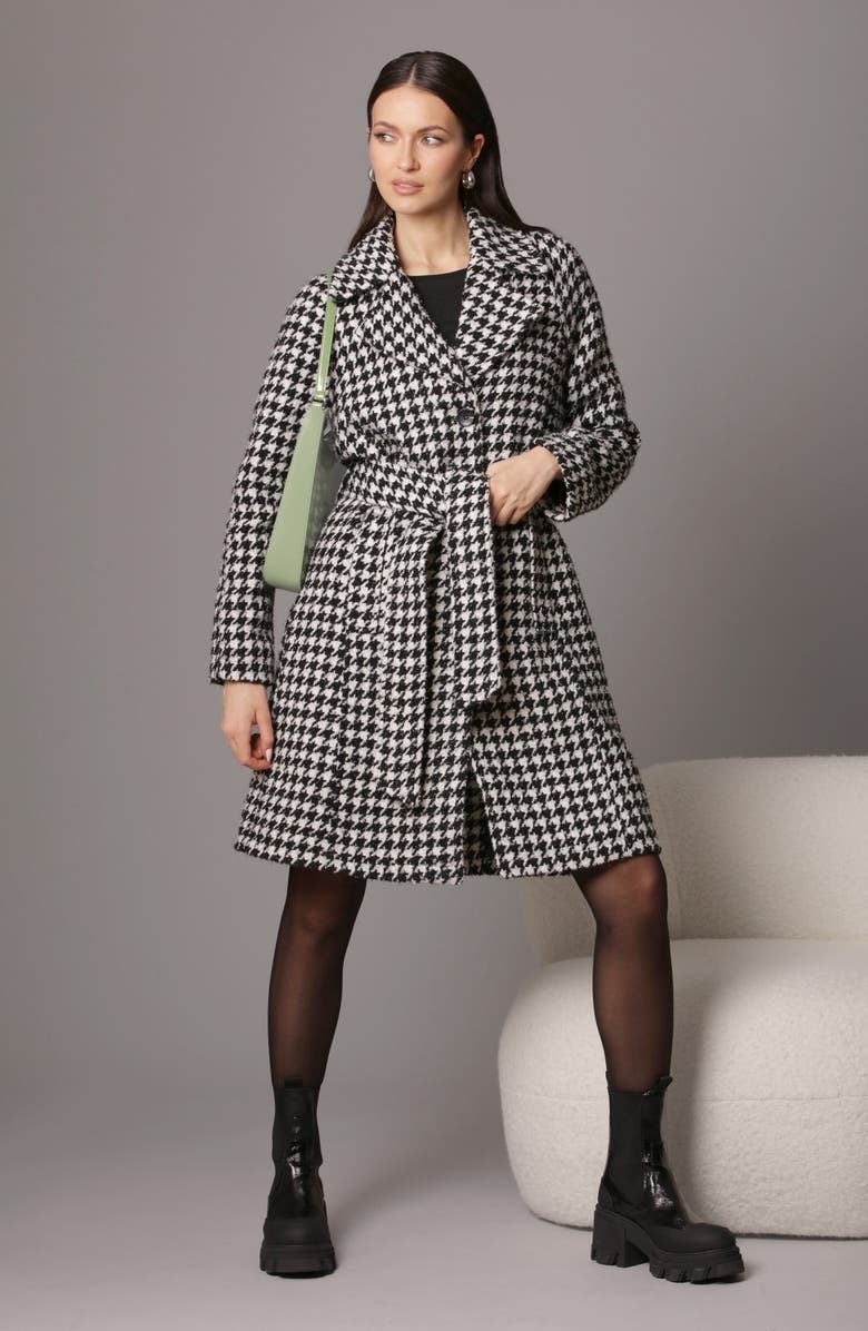 Avec Les Filles Belted Houndstooth Raglan Sleeve Coat, Alternate, color,