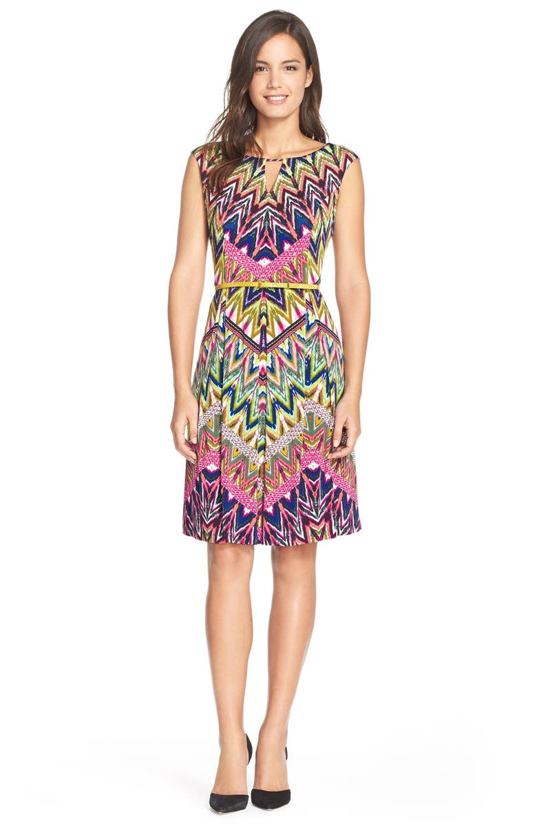 Ellen Tracy Belted Print Jersey Fit & Flare Dress, Alternate, color,