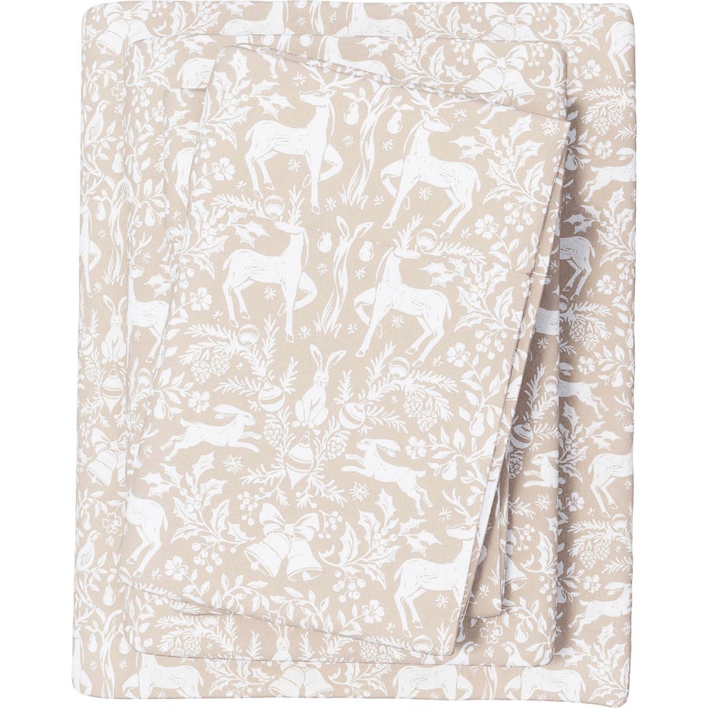 Woven & Weft Cheerful Christmas 4-piece Flannel Bed Sheet Set In Neutral