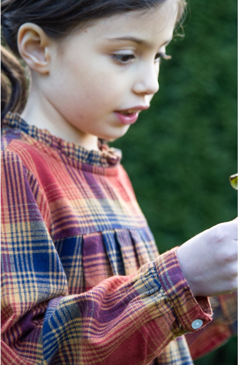 Beet World Girls' Long Sleeve Plaid Flannel Dress | Orange Check, Alternate, color,
