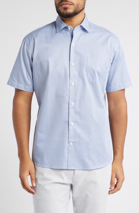 Lennon Geo Print Short Sleeve Cotton Button-Up Shirt