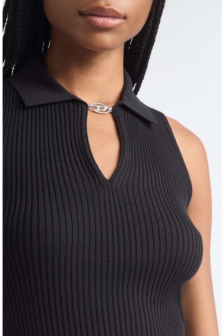 Lilita Sleeveless Rib Recycled Silk & Organic Cotton Polo Sweater, Alternate, color, BLACK