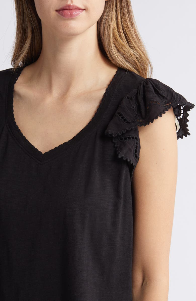 Wit & Wisdom Eyelet Flutter Sleeve Jersey T-Shirt, Alternate, color, 