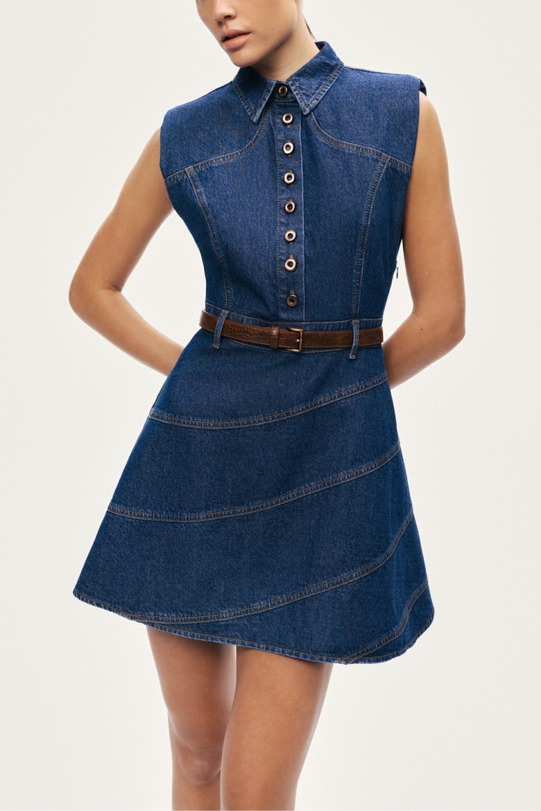 Belted Denim Mini Dress, Main, color, Navy