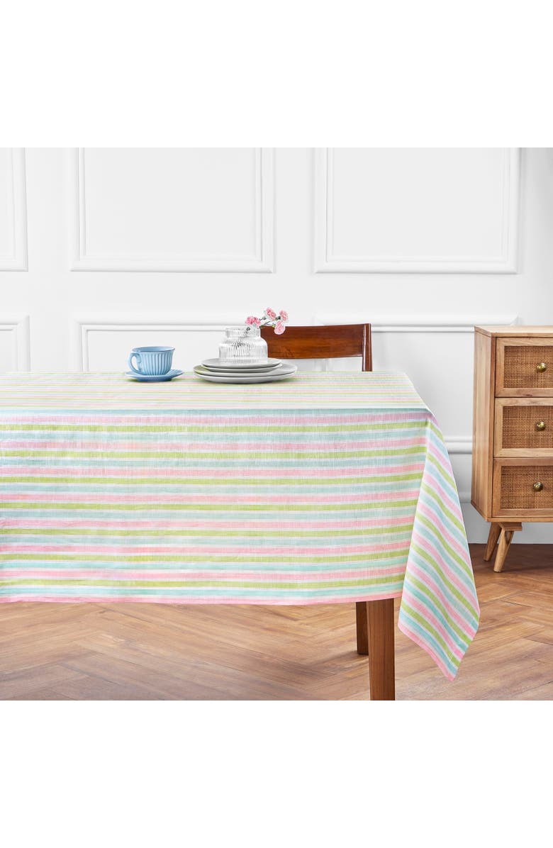 Solino Home Linen Table Throw - Palm Beach Stripe, 52" x 52" Inch, Main, color, Palm Beach Stripe