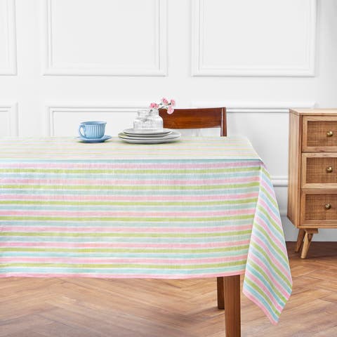Linen Table Throw - Palm Beach Stripe, 52" x 52" Inch
