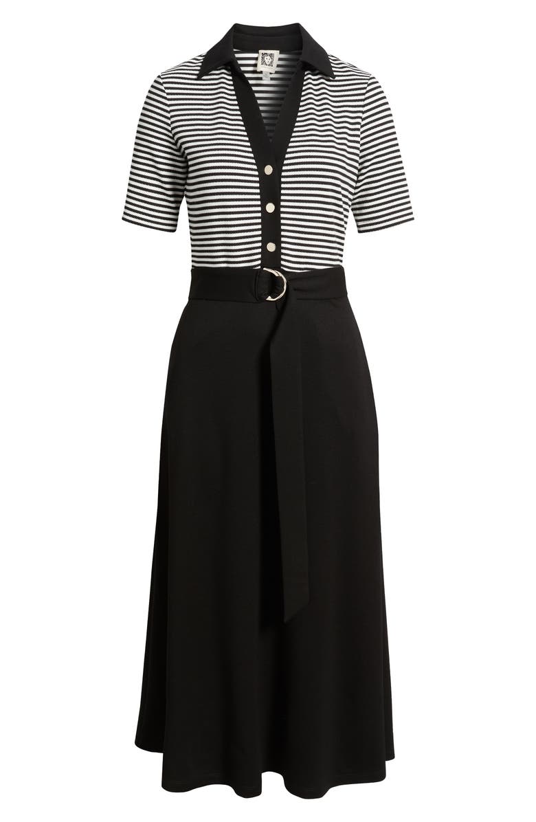 Anne Klein Stripe Bodice Belted Midi Dress, Alternate, color, Anne Black/ White Dove