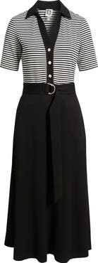 Anne Klein Stripe Bodice Belted Midi Dress
