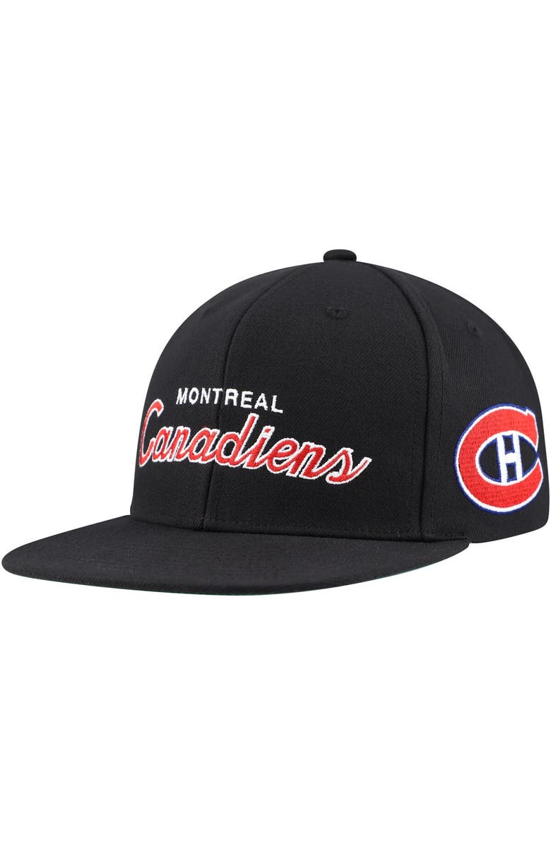 Mitchell & Ness Men's Mitchell & Ness Black Montreal Canadiens Core Team Script 2.0 Snapback Hat, Main, color, 