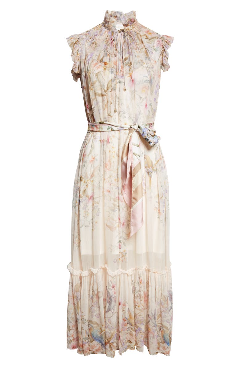 Zimmermann Rebellion Flutter Floral Chiffon Midi Dress, Alternate, color, Cream Aviary