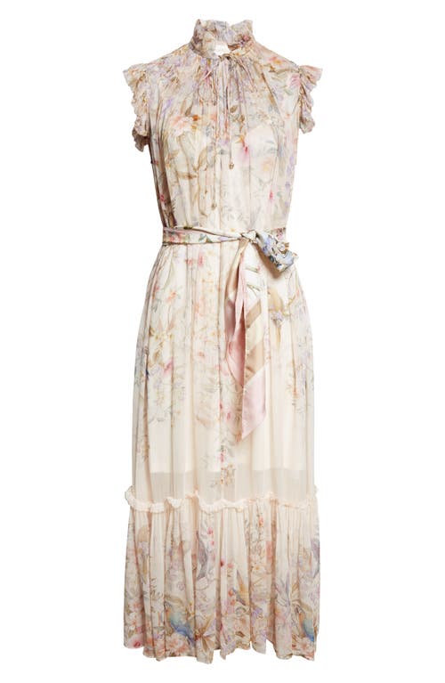 Zimmermann Rebellion Flutter Floral Chiffon Midi Dress In White