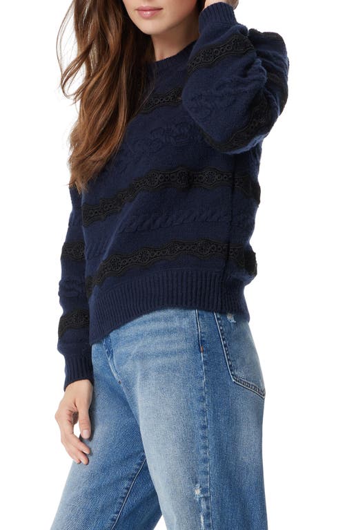 Sam Edelman Jette Lace Inset Cable Sweater In Navy