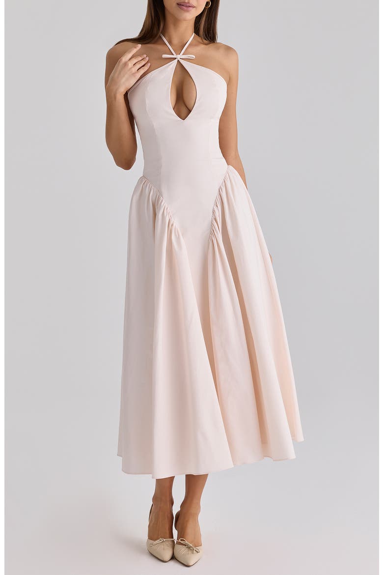Lilli Keyhole Halter Fit & Flare Cocktail Dress, Main, color, BLUSH