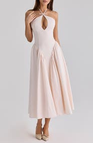 HOUSE OF CB Lilli Keyhole Halter Fit & Flare Cocktail Dress
