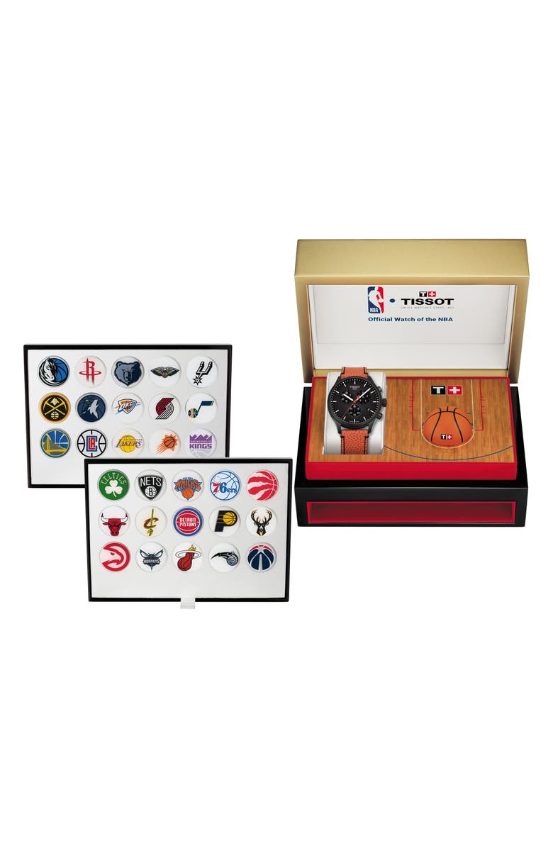 Tissot Chrono XL NBA Leather Strap Watch, 45mm, Alternate, color, 