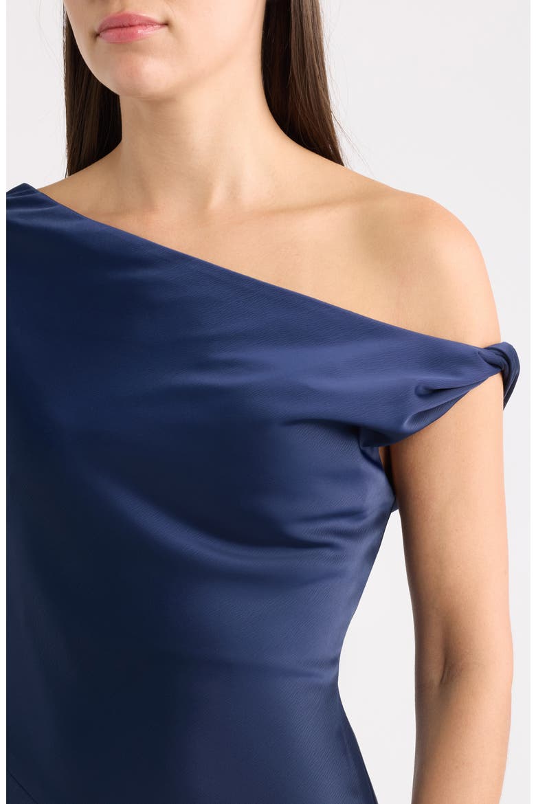 Colleen One-Shoulder Drape Satin Gown, Alternate, color, NAVY
