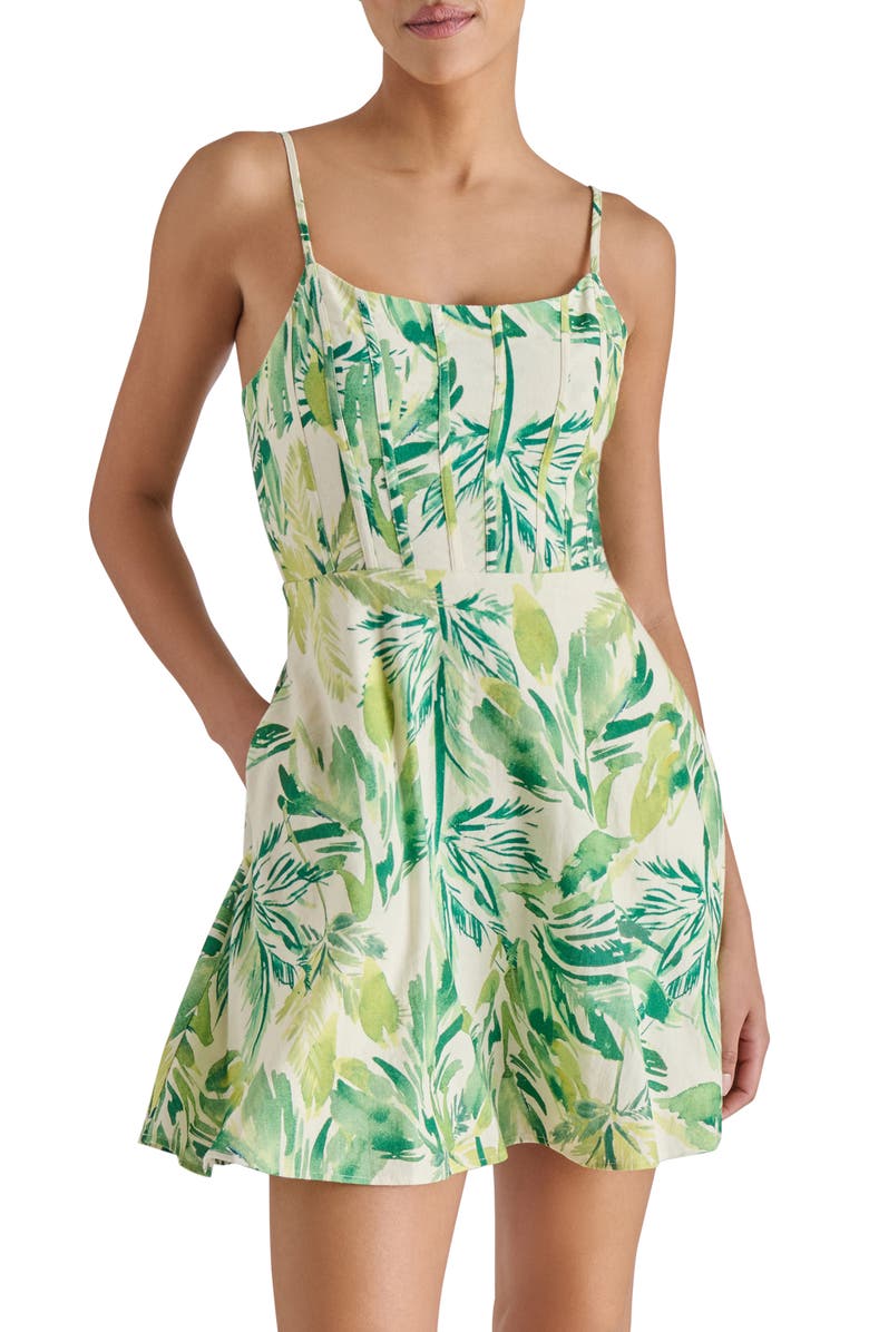 Steve Madden Oakley Fit & Flare Linen Blend Minidress, Alternate, color, Leaf Green