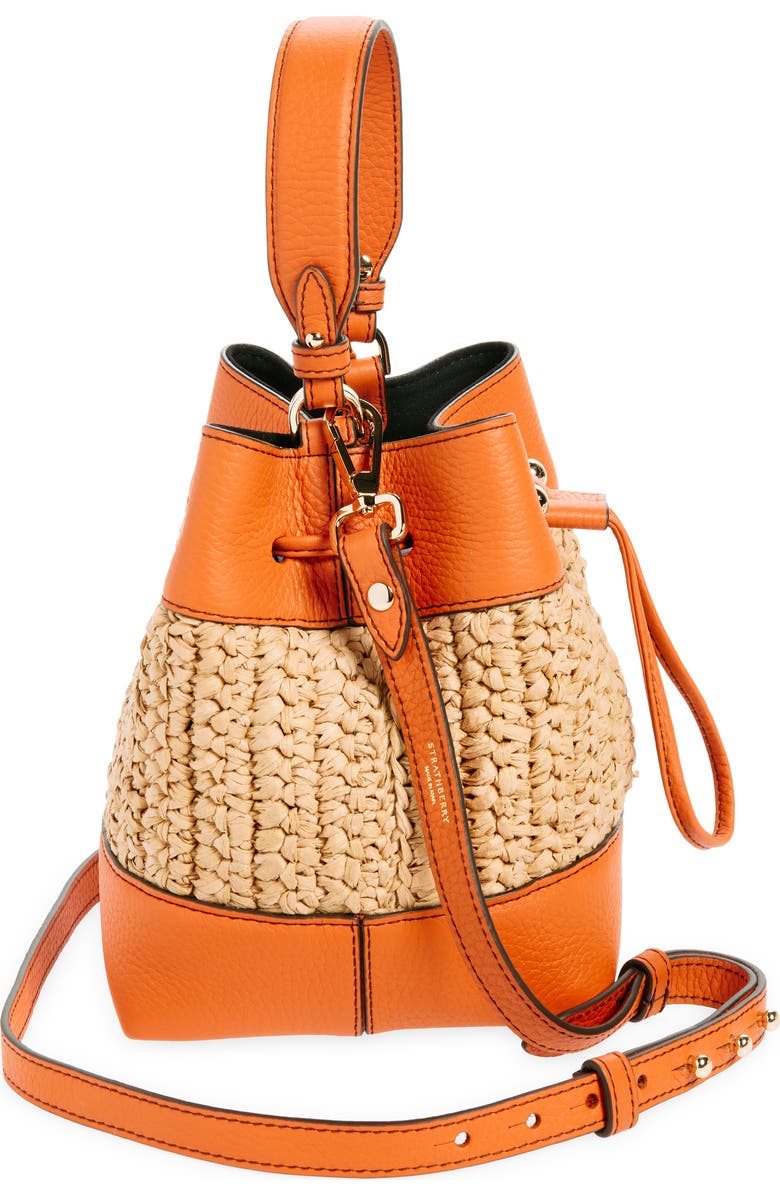 Strathberry Osette Raffia & Leather Bucket Bag, Alternate, color,