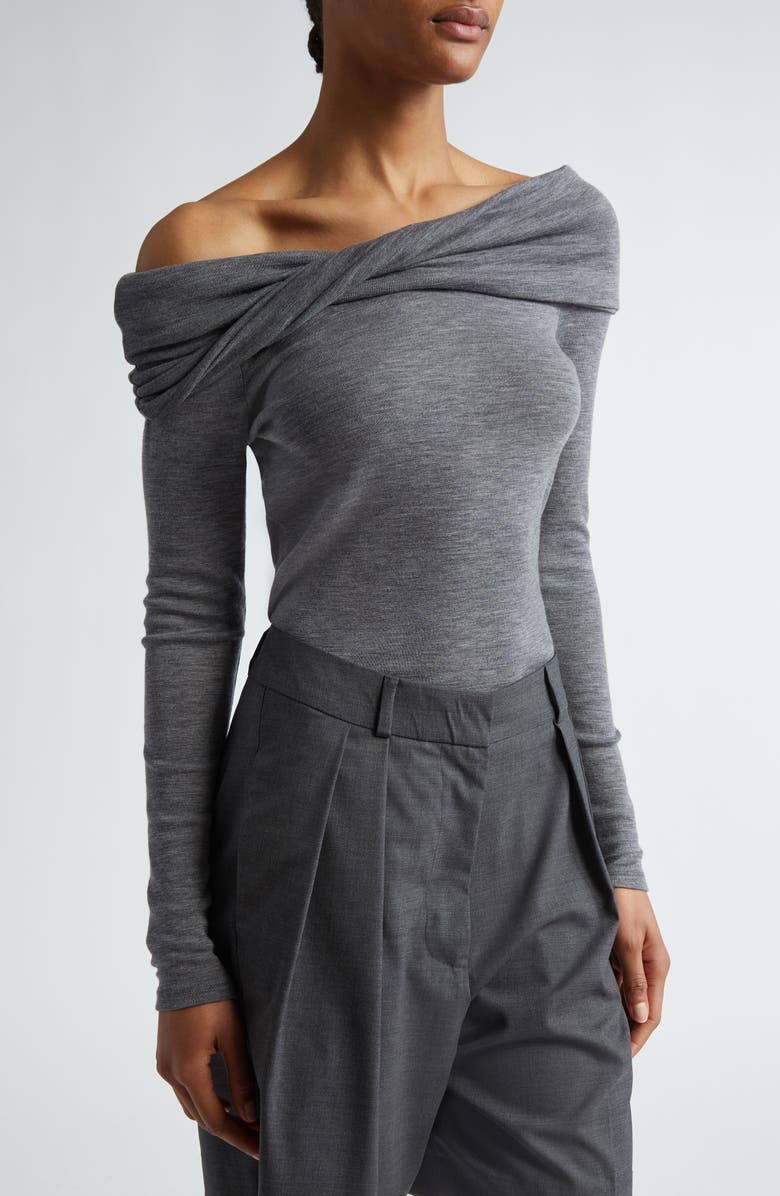 Róhe One-Shoulder Wool Top, Alternate, color, Dark Grey Melange