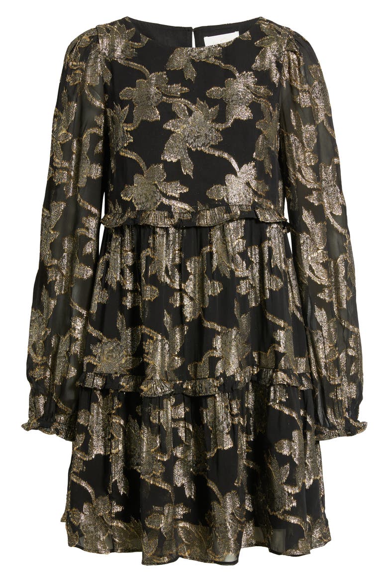 Cecile Long Sleeve Metallic Minidress, Alternate, color, NOIR FALLING FLORAL