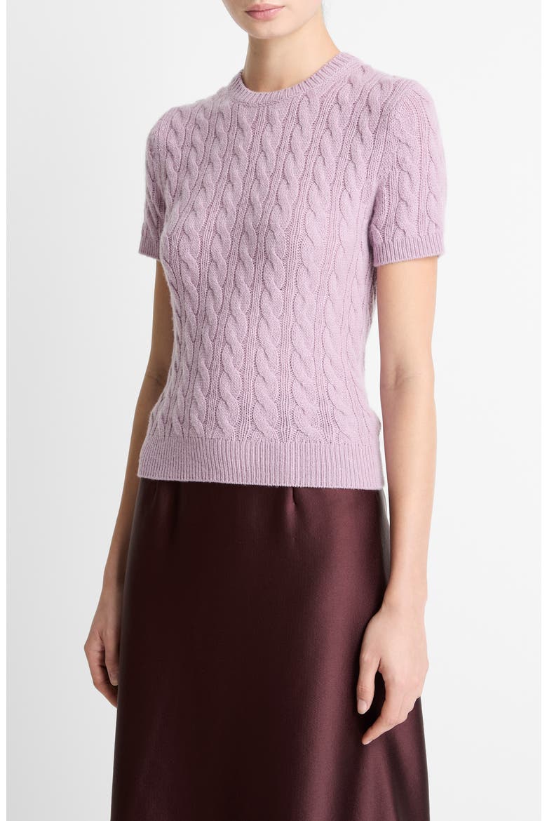 Cable Short Sleeve Sweater, Alternate, color, AMETHYST