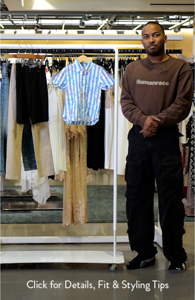 Kids' Embroidered Stripe Cotton Button-Up Shirt, sales video thumbnail