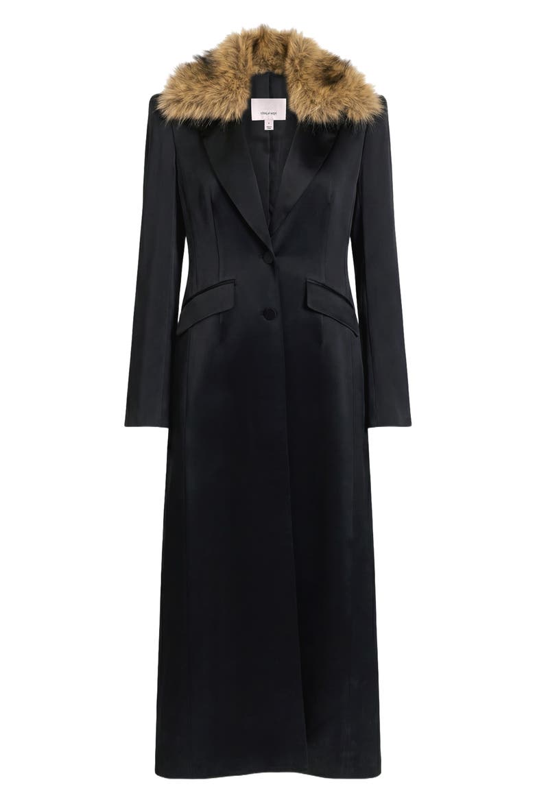 Jyn Faux Fur Collar Coat, Alternate, color, BLACK