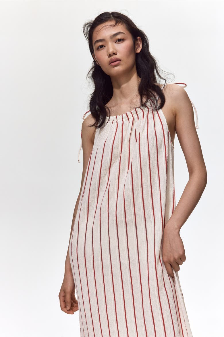 Crinkled Tie-strap Dress, Alternate, color, Cream/striped