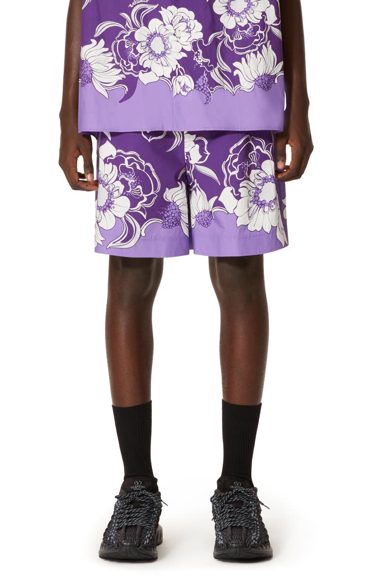 Tropical Floral Poplin Bermuda Shorts, Main, color, VIOLET